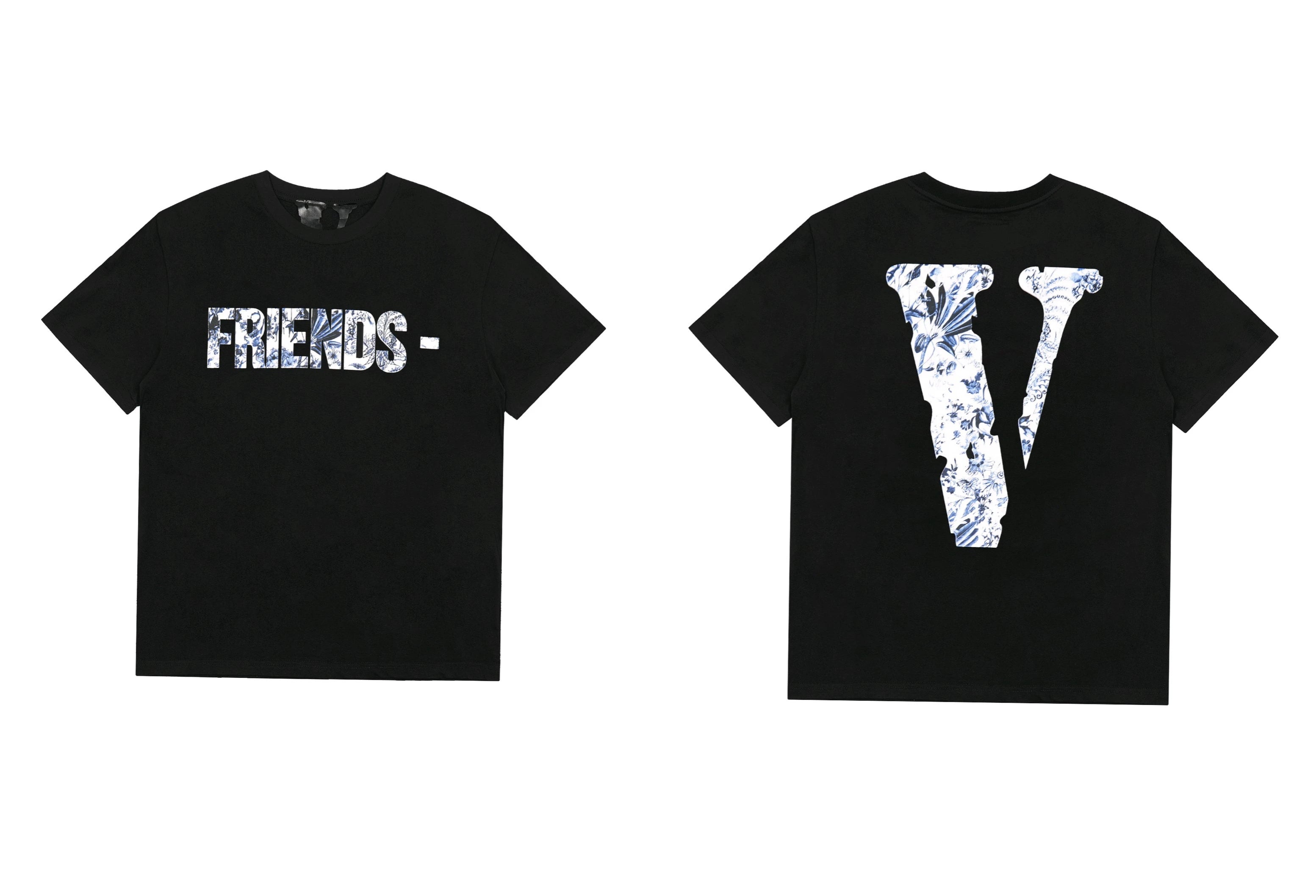 Vlone Abstract Floral "FRIENDS-" Graphic T-Shirt - Black