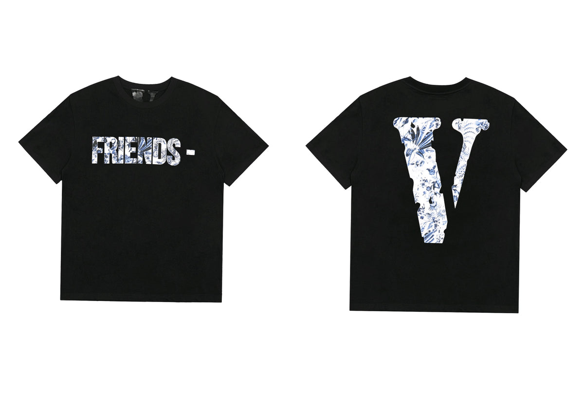 Vlone Abstract Floral "FRIENDS-" Graphic T-Shirt - Black