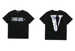 Vlone Abstract Floral "FRIENDS-" Graphic T-Shirt - Black