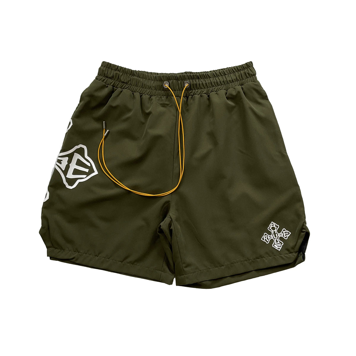 RHUDE Cross Logo Graphic Drawstring Athletic Shorts - Olive Green