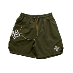RHUDE Cross Logo Graphic Drawstring Athletic Shorts - Olive Green