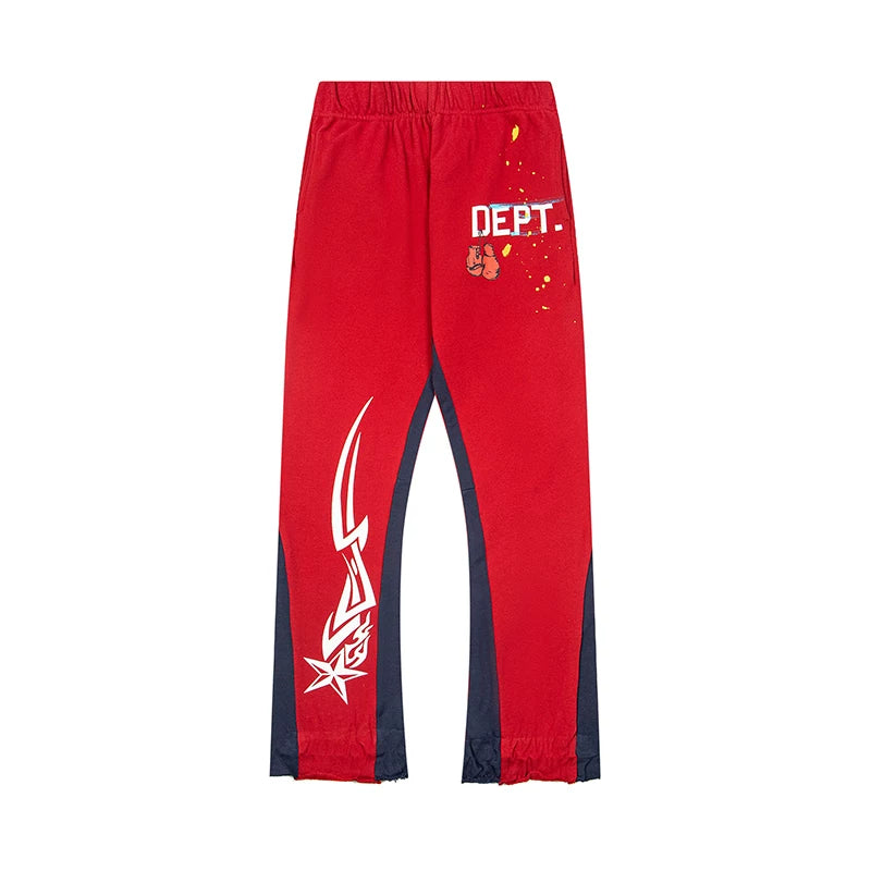 Gallery Dept. "DEPT." Tribal Star Graphic Contrast Panel Sweatpants - Red & Navy