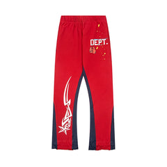 Gallery Dept. "DEPT." Tribal Star Graphic Contrast Panel Sweatpants - Red & Navy