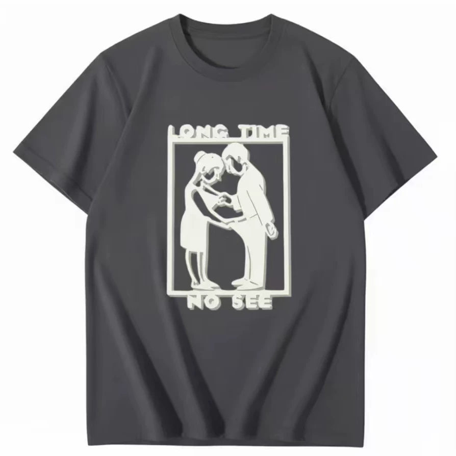 Long Time No See Fun Printed T-shirt American Retro 2026 Men and Women's Short Sleeve