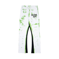 Gallery Dept. "GALERIE DEPT." Lime Green Tie-Dye Wash Contrast Panel Sweatpants - White