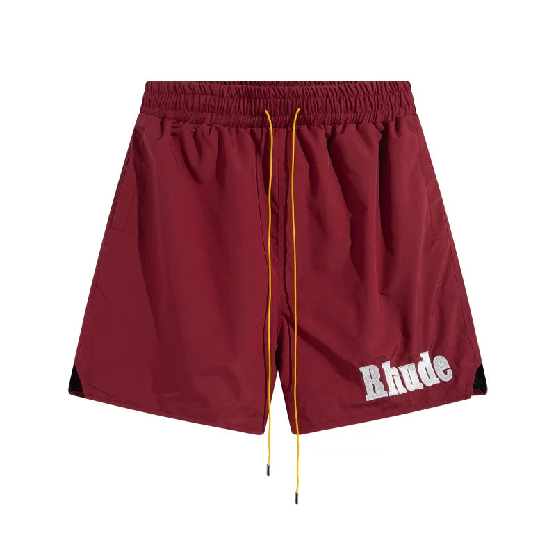 RHUDE Small Script Logo Drawstring Athletic Shorts - Maroon / Burgundy
