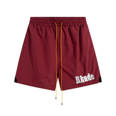 RHUDE Small Script Logo Drawstring Athletic Shorts - Maroon / Burgundy