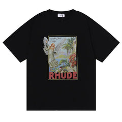 RHUDE Renaissance Angel & Landscape Graphic Print T-Shirt - Black