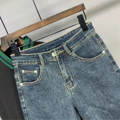 2026 summer slim five quarter jeans men's trendy versatile outerwear casual shorts American high street hooligan shorts