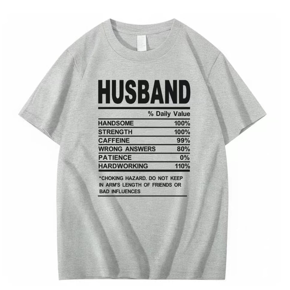 HUSBAND Daily Value Fun Text T-shirt American Funny Meme Loose 2026 Short Sleeve Men and Women