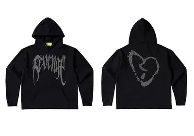 Vlone x Revenge Collaboration Graphic Hoodie - Black/Silver