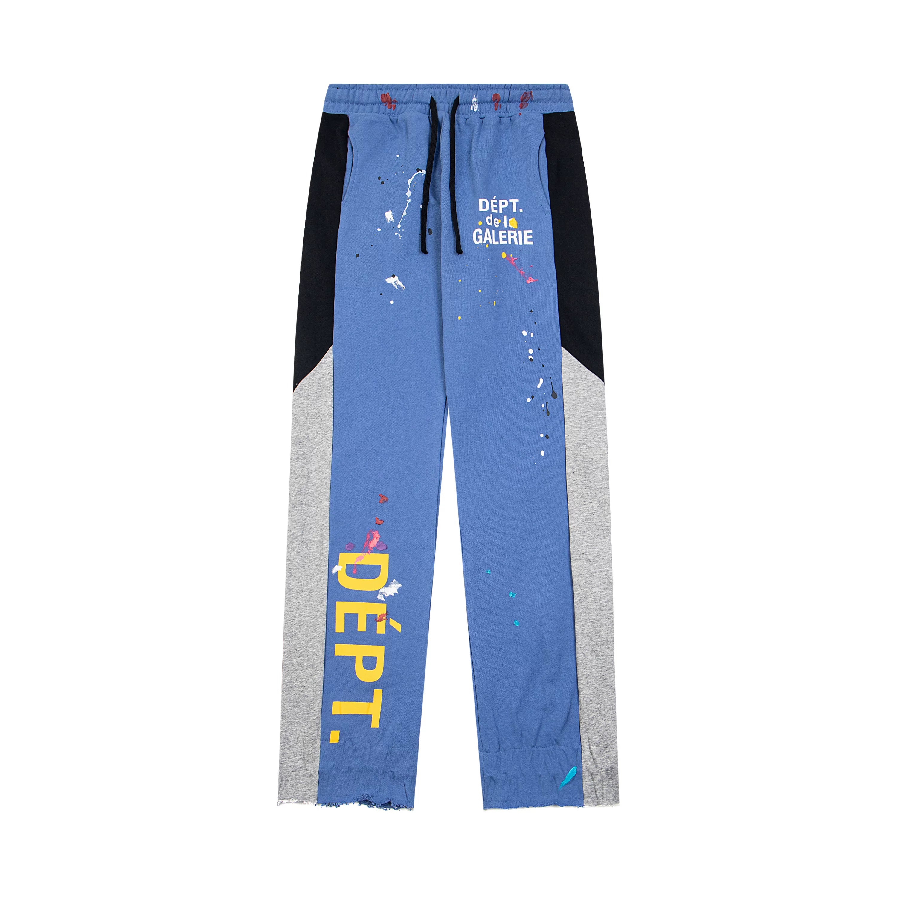 Gallery Dept. "DEPT. de la GALERIE" Vertical Logo Paint Splatter Contrast Panel Sweatpants - Blue