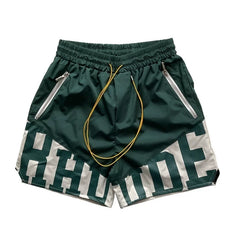 RHUDE Logo Panel Athletic Shorts - Forest Green / White