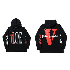 Vlone x Palm Angels Collaboration Graphic Hoodie - Black/Red