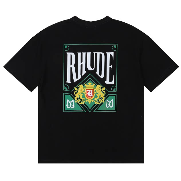 RHUDE Crest & Bold Lettering Graphic Back-Print T-Shirt - Black