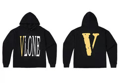 Vlone Classic Logo Graphic Hoodie - Black/Gold