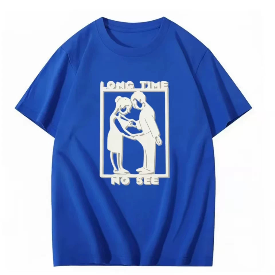 Long Time No See Fun Printed T-shirt American Retro 2026 Men and Women's Short Sleeve