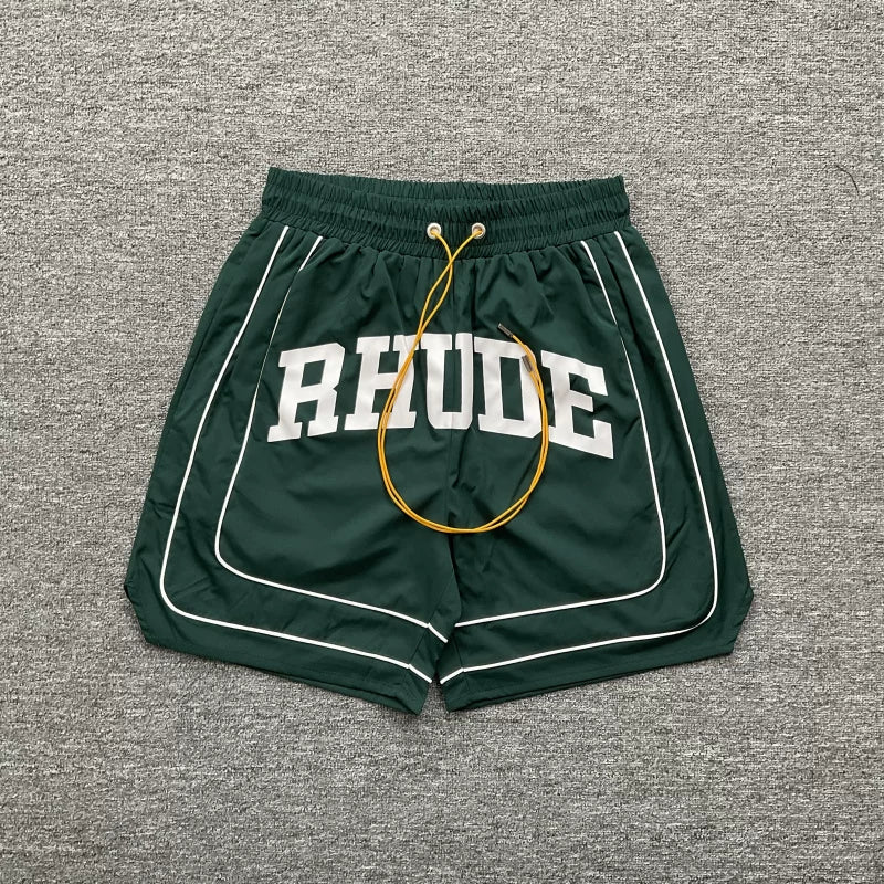 RHUDE Piping Arch Logo Drawstring Athletic Shorts - Dark Green