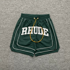 RHUDE Piping Arch Logo Drawstring Athletic Shorts - Dark Green