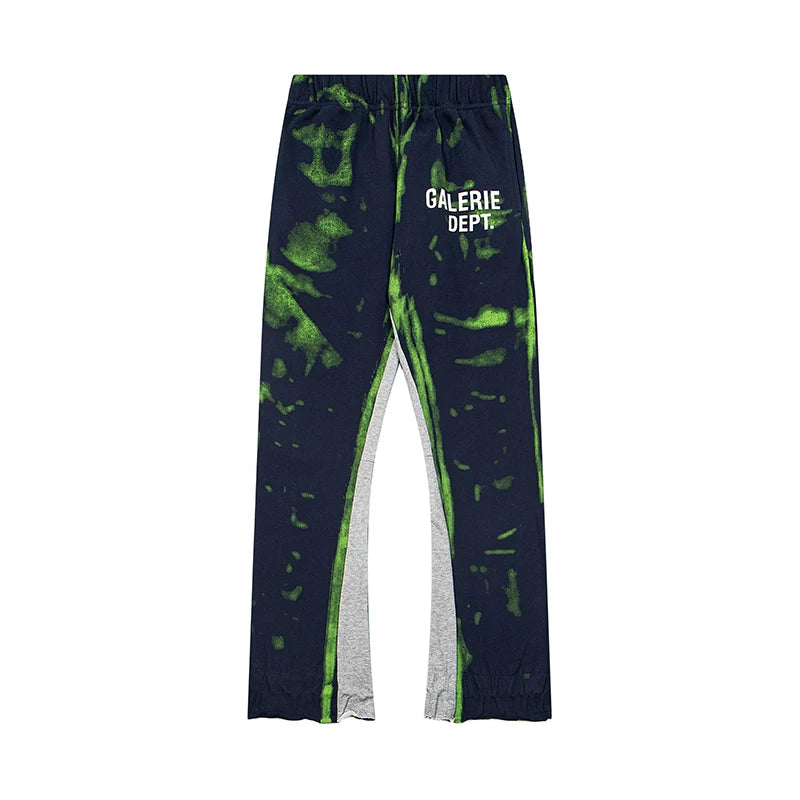 Gallery Dept. "GALERIE DEPT." Lime Green Tie-Dye Wash Contrast Panel Sweatpants - Navy