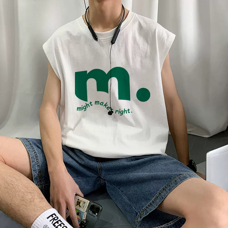 Pure cotton men's sports vest 2023 new basketball fitness trend sleeveless top loose youth vest (9)
