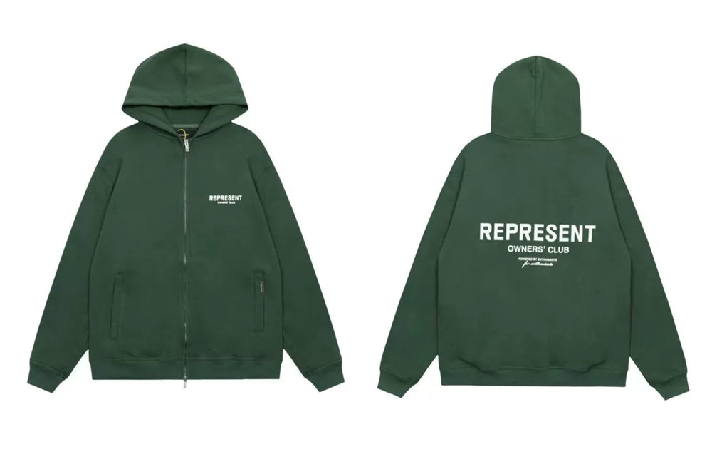 Represent Owners' Club Heavyweight Zip-Up Hoodie - Pine Green