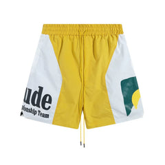 RHUDE Championship Team Graphic Colorblock Drawstring Shorts - Yellow / White