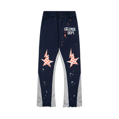 Gallery Dept. "GALERIE DEPT." Checkered Star Graphic Paint Splatter Contrast Panel Sweatpants - Navy & Grey