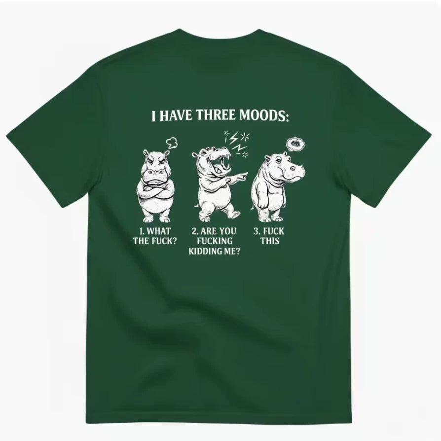 American casual funny hippopotamus three emotion meme T-shirt niche fun print loose fitting unisex short sleeved trend