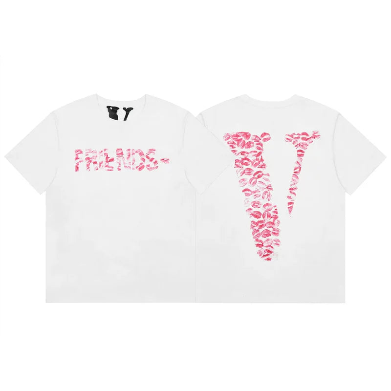 Vlone Lip Print "FRIENDS-" Graphic T-Shirt - White/Pink