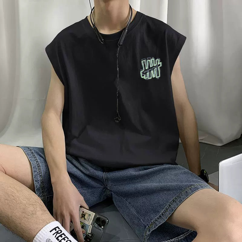 Pure cotton men's sports vest 2023 new basketball fitness trend sleeveless top loose youth vest (9)
