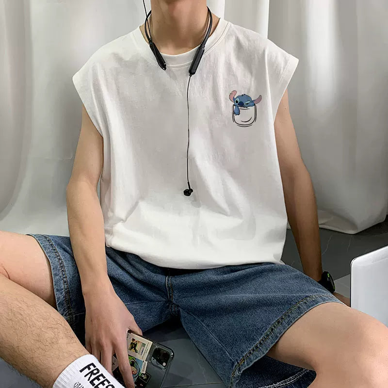 Pure cotton men's sports vest 2023 new basketball fitness trend sleeveless top loose youth vest (9)
