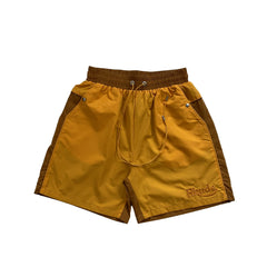 RHUDE Contrast Panel Athletic Shorts - Mustard / Brown