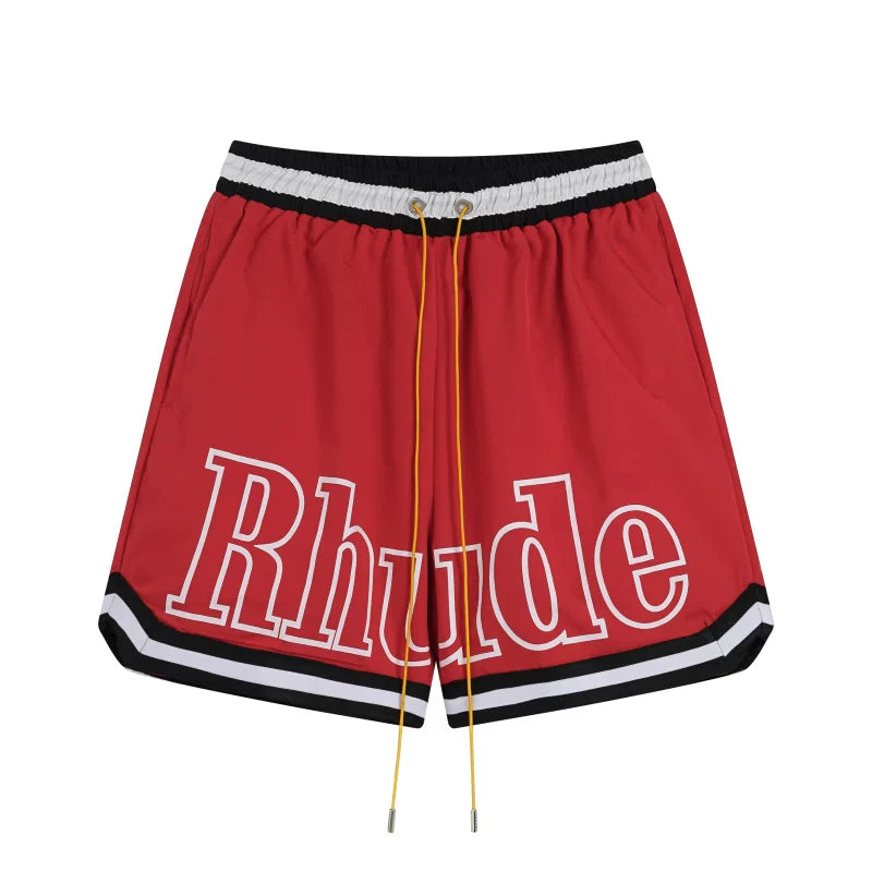 RHUDE Contrast Stripe Athletic Shorts - Red / White