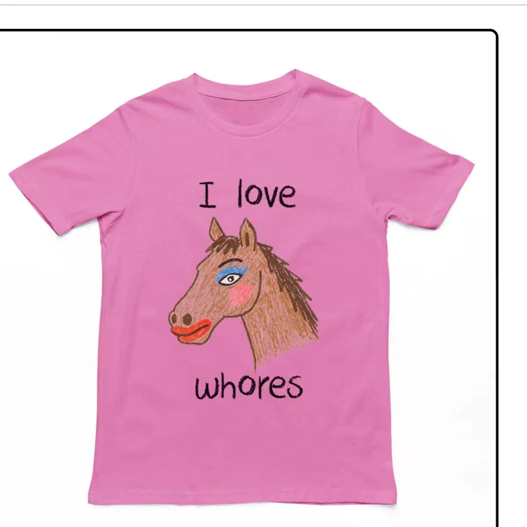 HORSE FUNNY T-SHIRT American casual short sleeved T-shirt men's and women's top round neck 2026 summer new trend