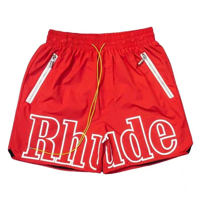 RHUDE Outline Script Logo Drawstring Athletic Shorts - Red