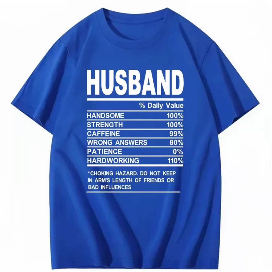 HUSBAND Daily Value Fun Text T-shirt American Funny Meme Loose 2026 Short Sleeve Men and Women