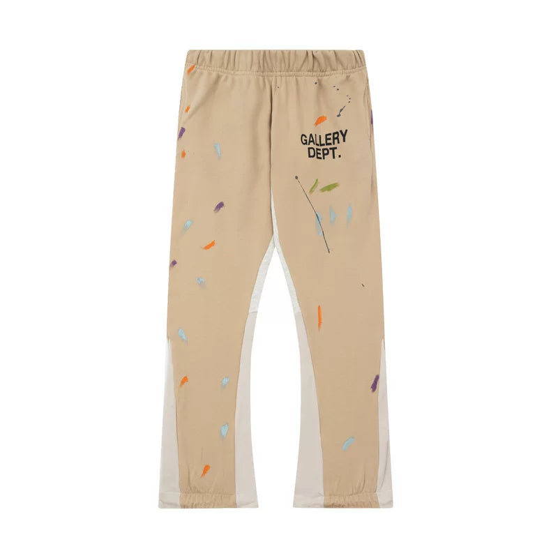 Gallery Dept. Paint Splatter Contrast Panel Sweatpants - Khaki / Tan