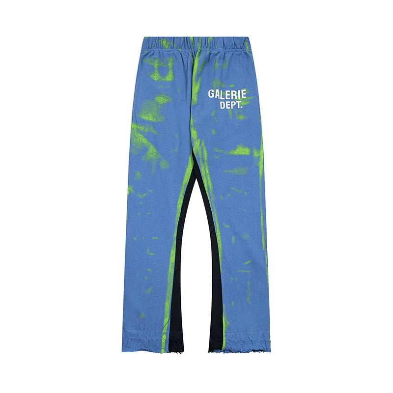 Gallery Dept. "GALERIE DEPT." Lime Green Tie-Dye Wash Contrast Panel Sweatpants - Blue