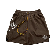 RHUDE Cross Logo Graphic Drawstring Athletic Shorts - Brown