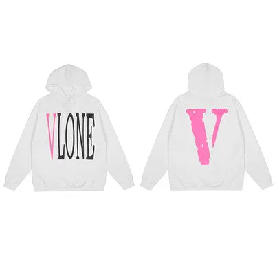 Vlone Classic Logo Graphic Hoodie - White/Pink