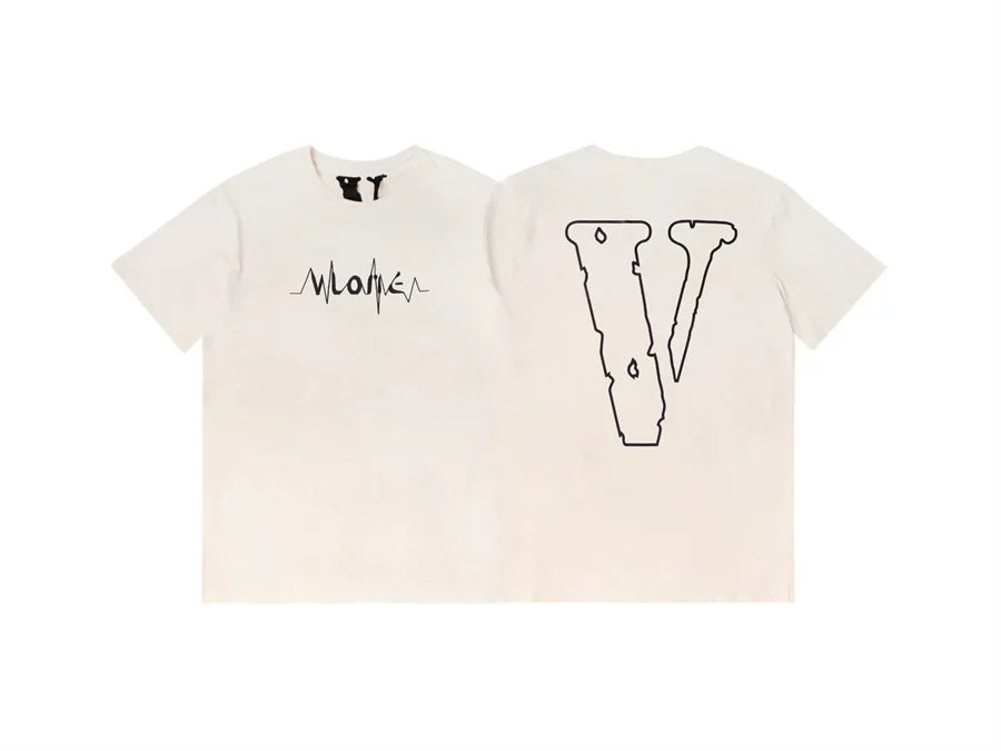 Vlone Outline Pulse Wave Graphic T-Shirt - Off-White