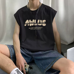 American basketball vest, men's summer sleeveless t-shirt, trendy brand, running, sports training, camisole, plus plus size, cool top (11)