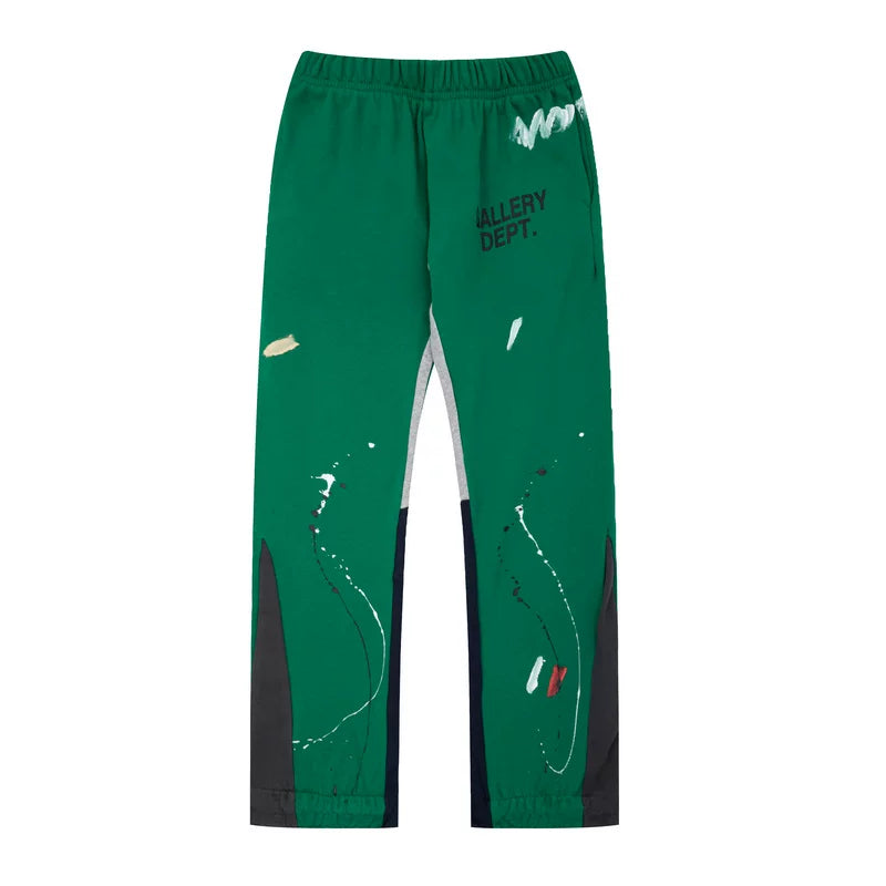 Gallery Dept. Paint Splatter Contrast Panel Sweatpants - Forest Green