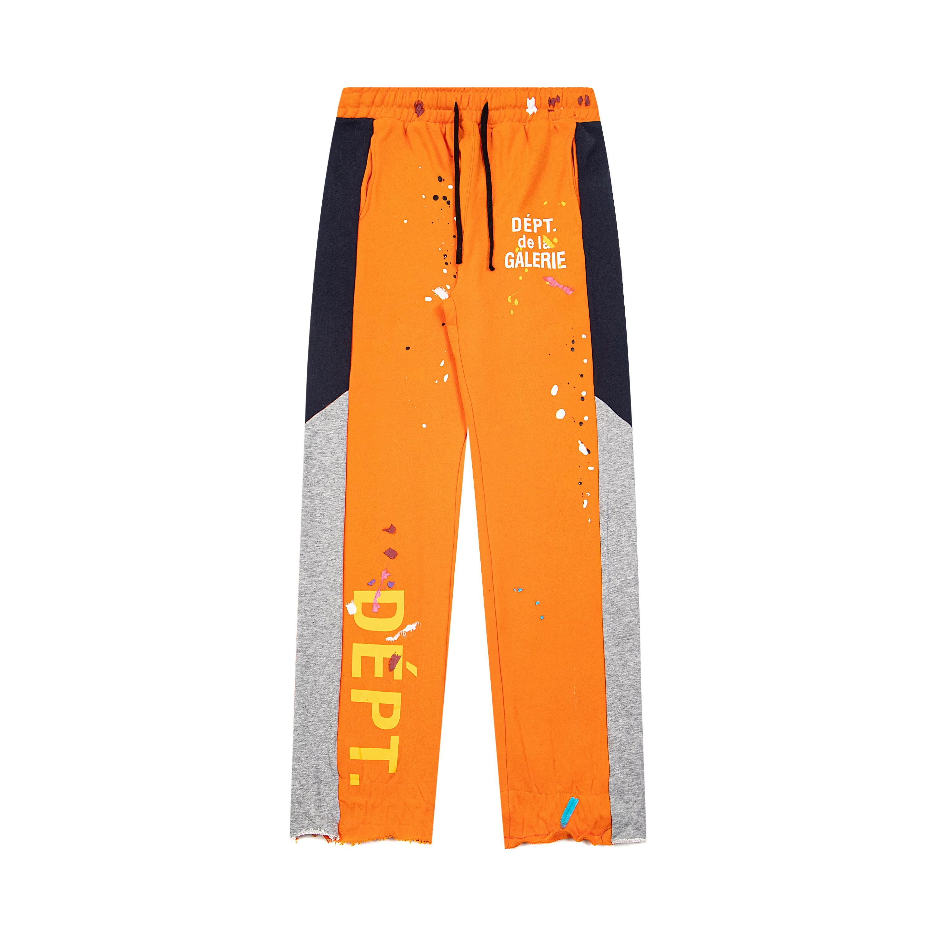 Gallery Dept. "DEPT. de la GALERIE" Vertical Logo Paint Splatter Contrast Panel Sweatpants - Orange