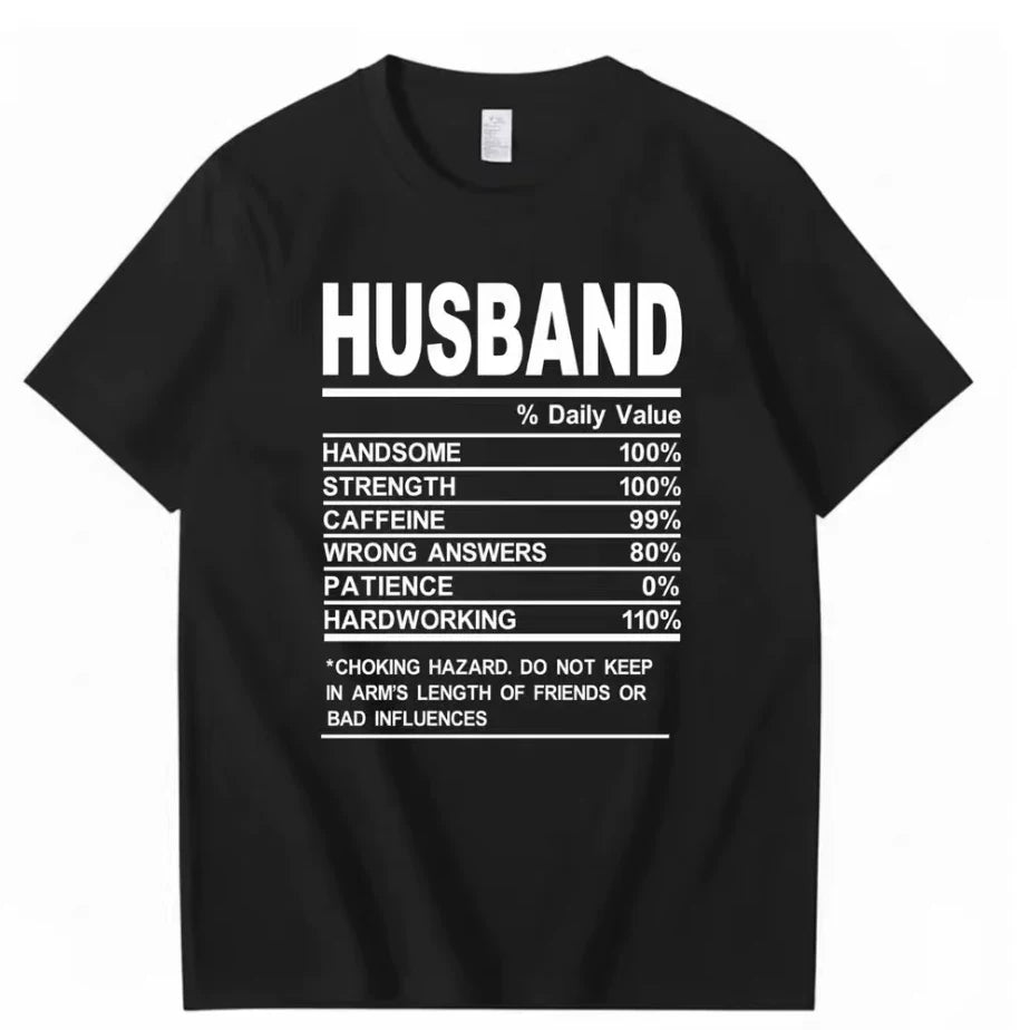 HUSBAND Daily Value Fun Text T-shirt American Funny Meme Loose 2026 Short Sleeve Men and Women