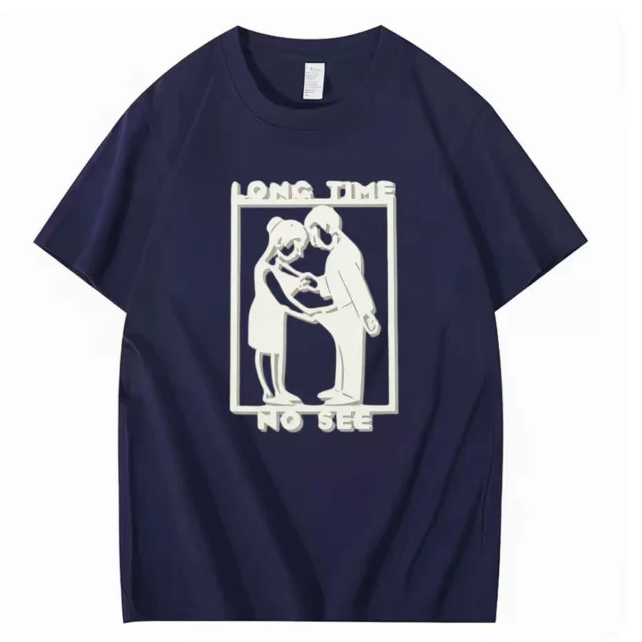 Long Time No See Fun Printed T-shirt American Retro 2026 Men and Women's Short Sleeve
