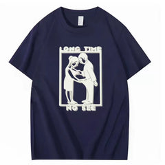 Long Time No See Fun Printed T-shirt American Retro 2026 Men and Women's Short Sleeve