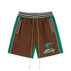 RHUDE Tropical Graphic Colorblock Athletic Shorts - Brown / Green