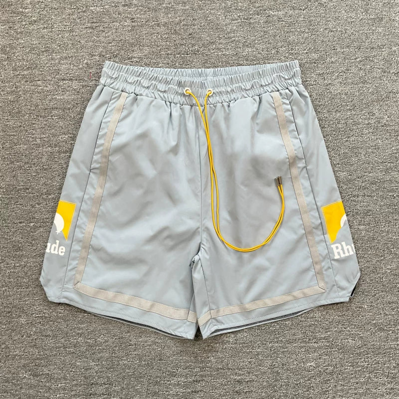 RHUDE Reflective Trim Logo Athletic Shorts - Light Grey / Yellow